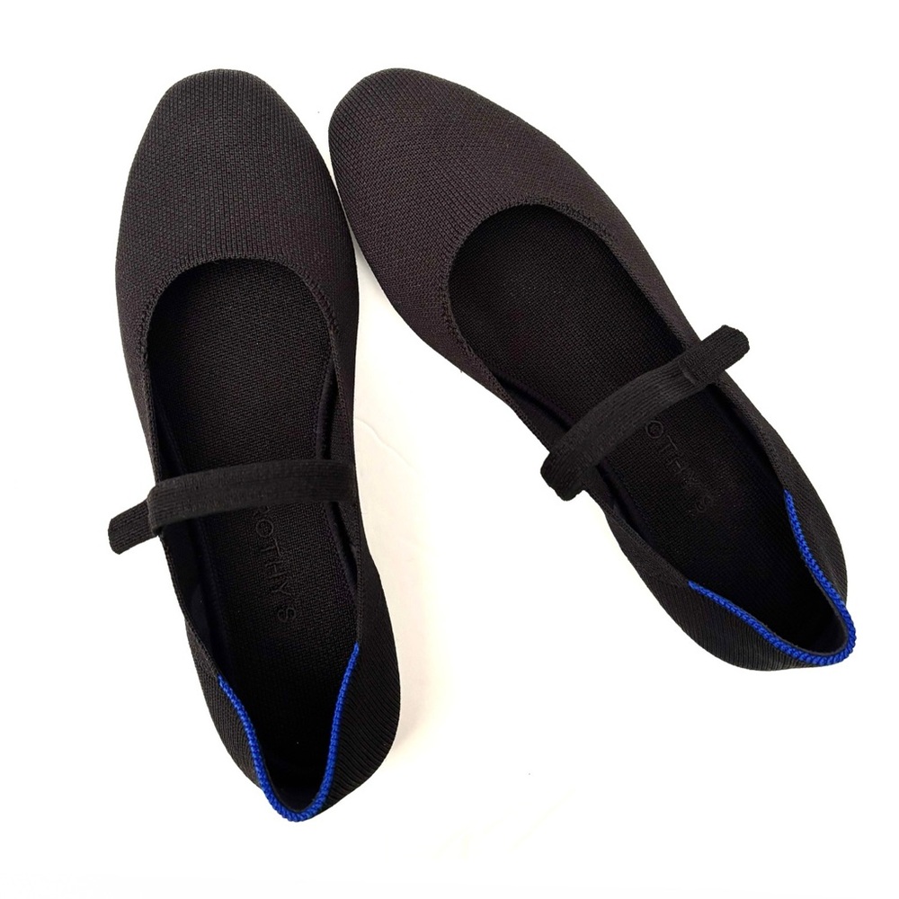 Rothy's Black Mary Jane Flats with Blue Trim